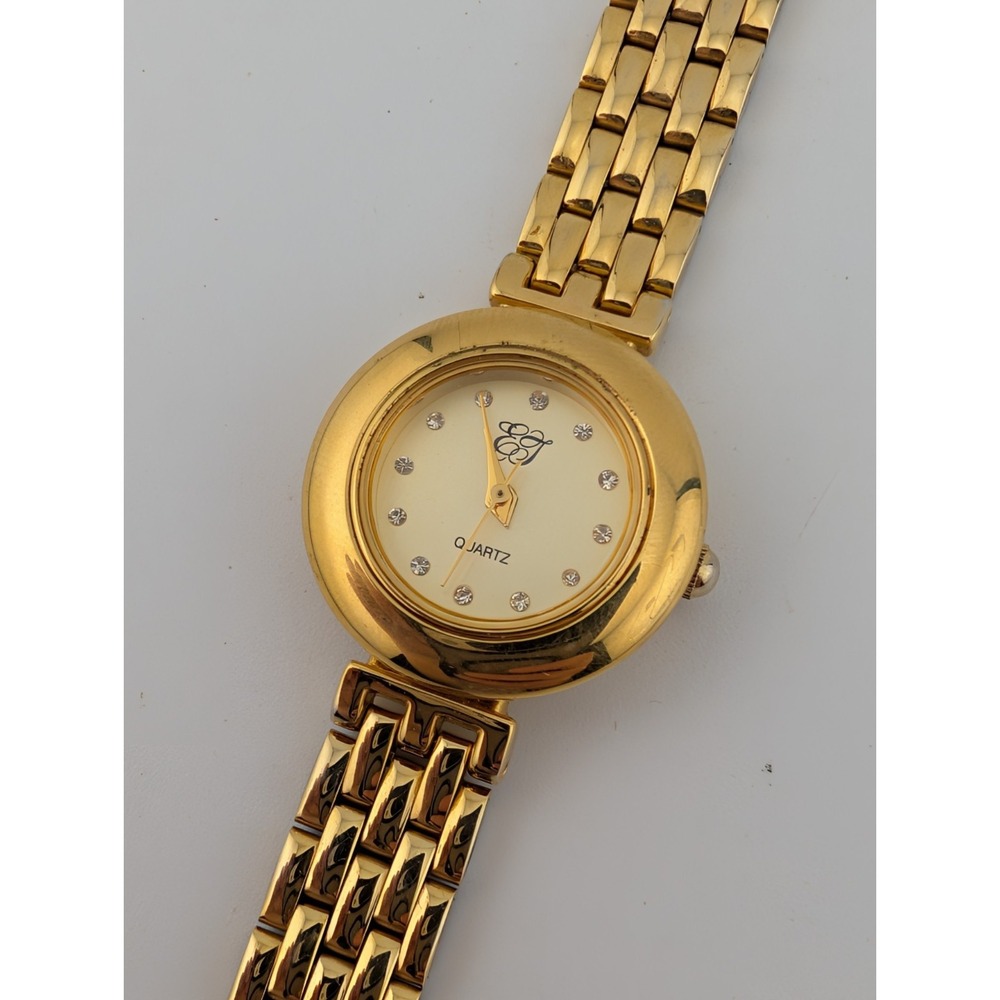 Elizabeth Taylor Womens Watch 24mm Crystal Markers Gold Tone New Battery 7.5"